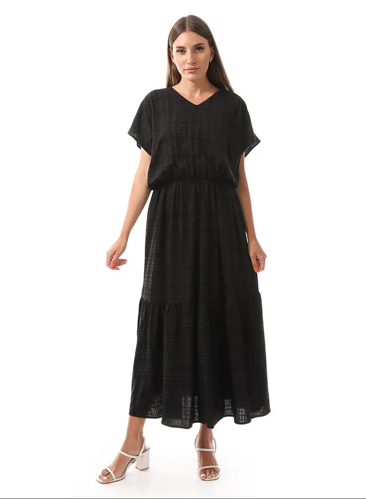 Black Summer Vertical Stripes Long Casual Dress