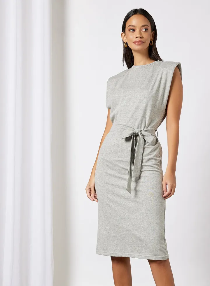 Padded Shoulder Dress Grey