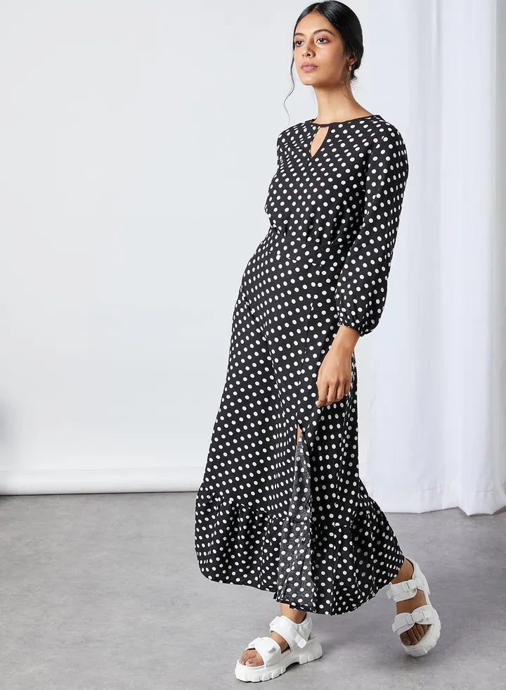 Belted Polka Dot Dress Black