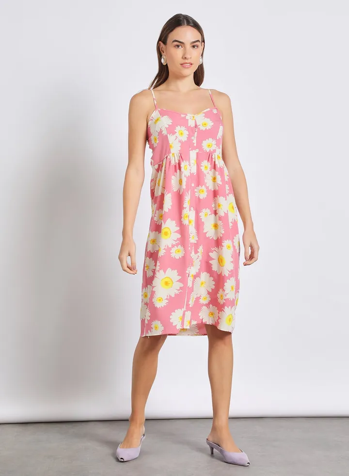 Women'S Casual Midi Straps Floral Long Evening Maxi Dress Pink/White