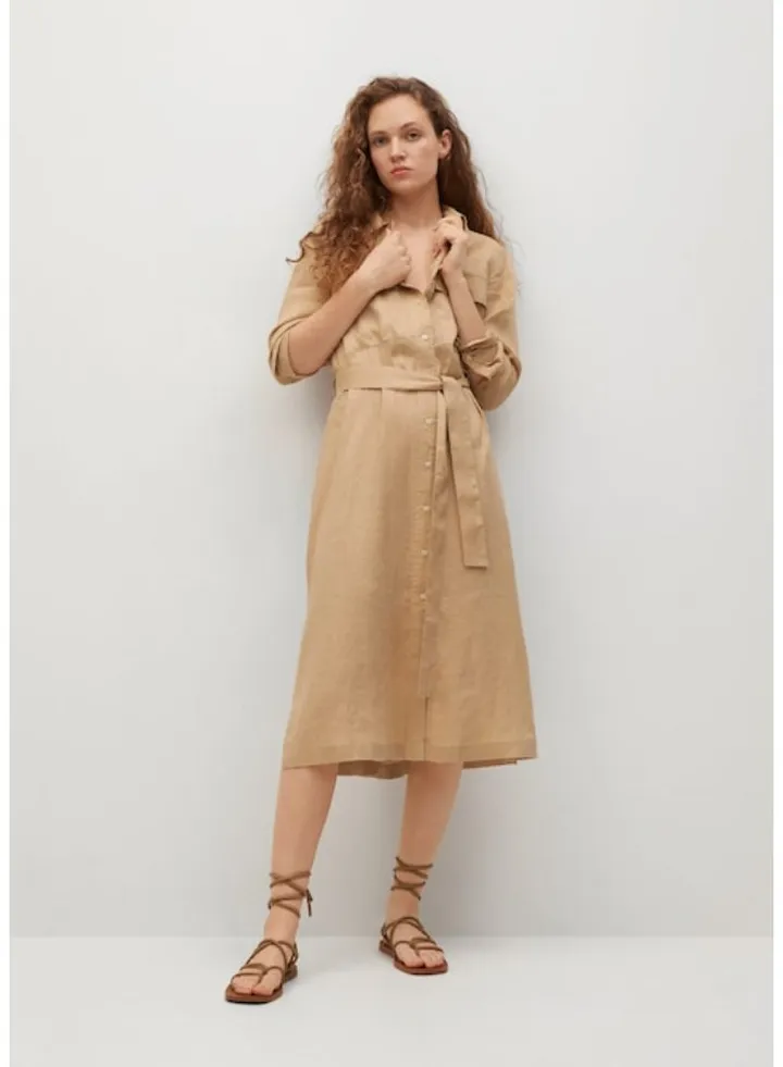 Pocket Detail Shirt Dress Beige