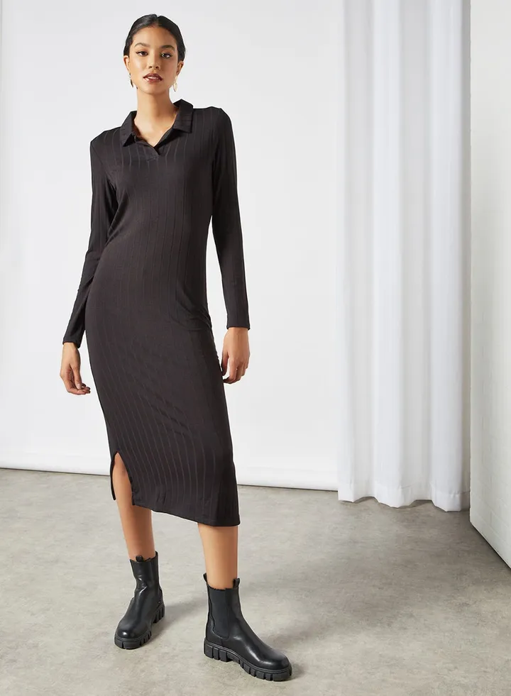 Ribbed Bodycon Dress Black
