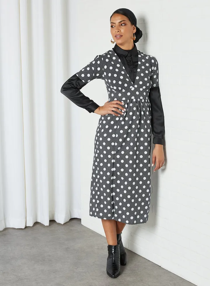Polka Dot Midi Dress Black