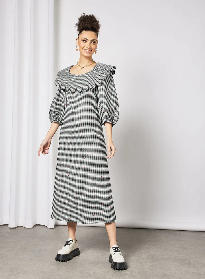 Printed Oversize Collar Dress Black/White
