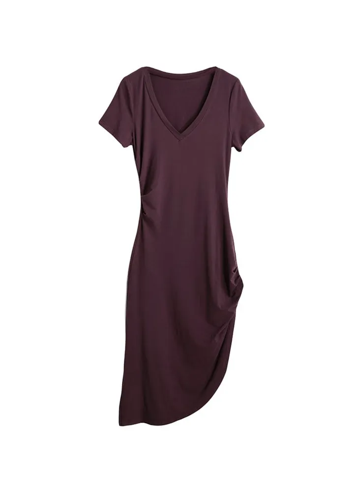Plunge Neck Dress Burgundy