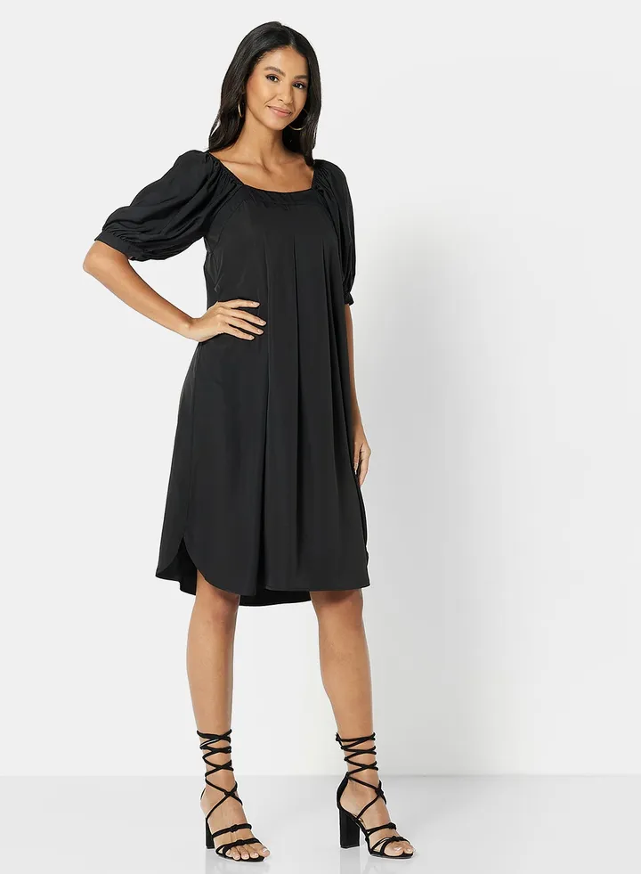 Square Neck Midi Dress Black