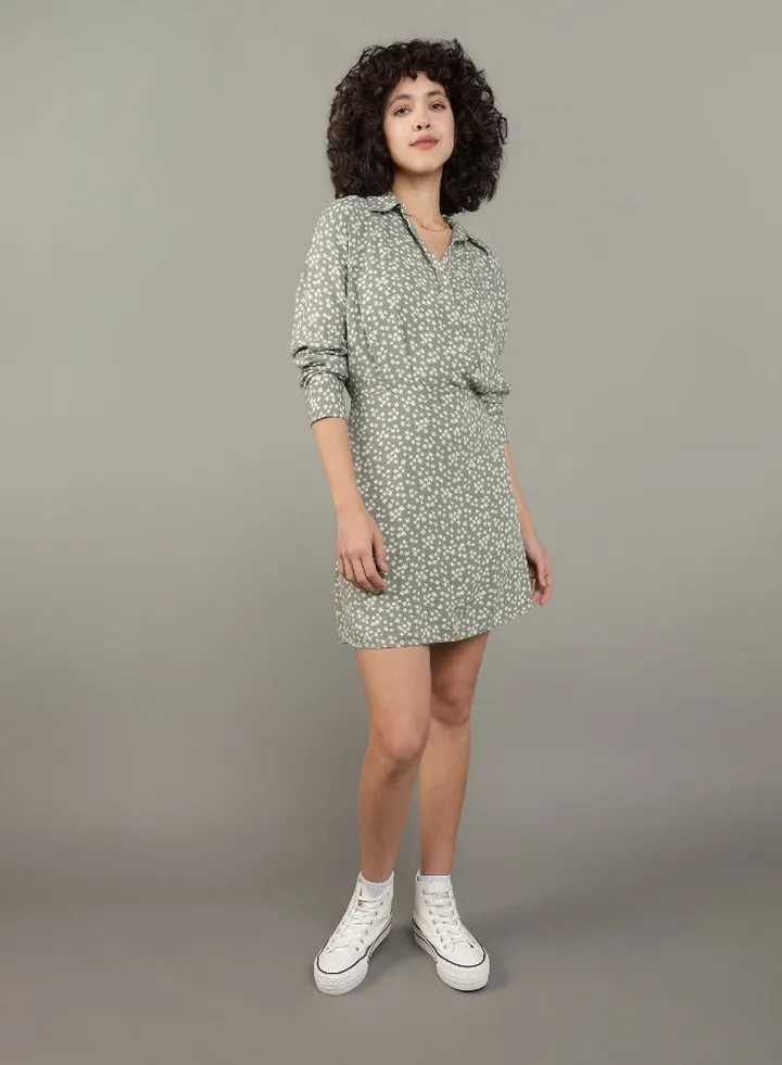 AE Long-Sleeve Faux Wrap Mini Shirt Dress