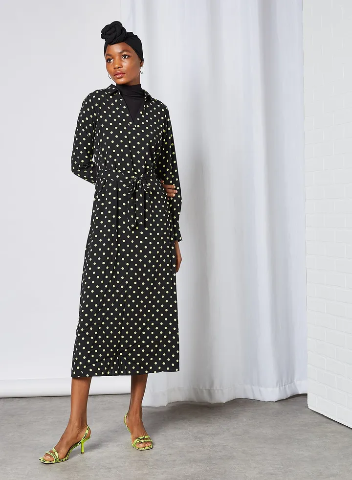 Polka Dot Belted Dress Black/Candy Dot