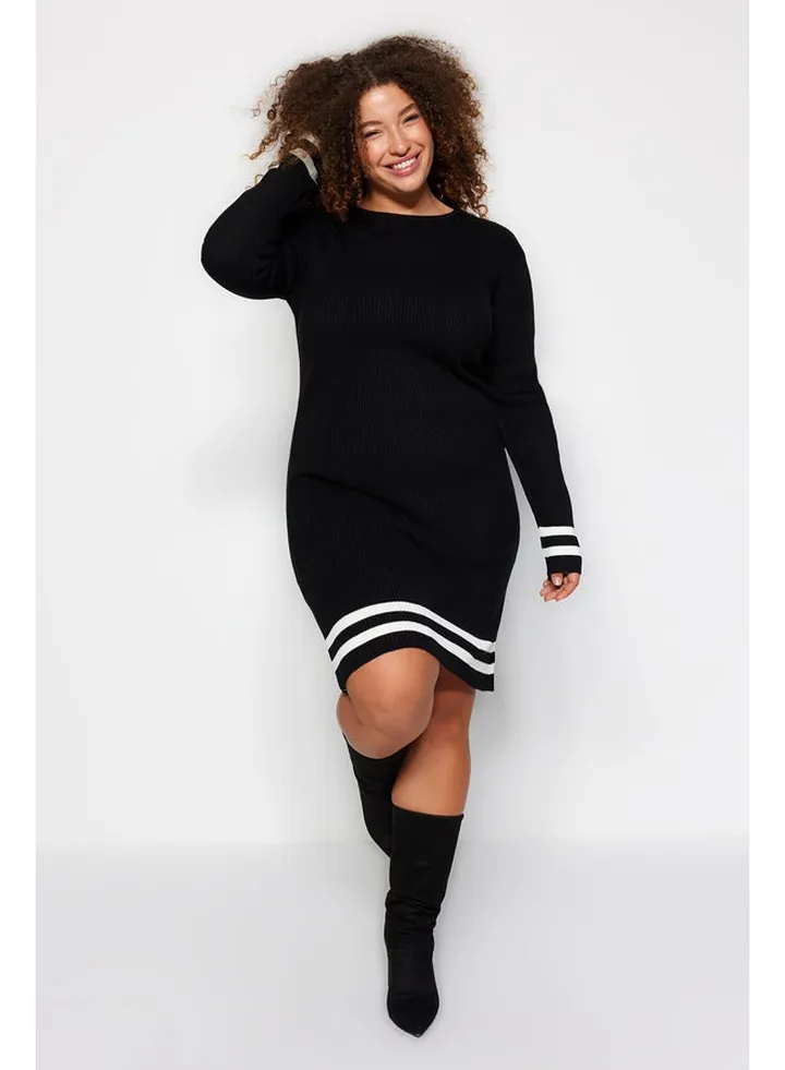 Black Stripe Detailed Sweater Dress TBBAW24AH00019