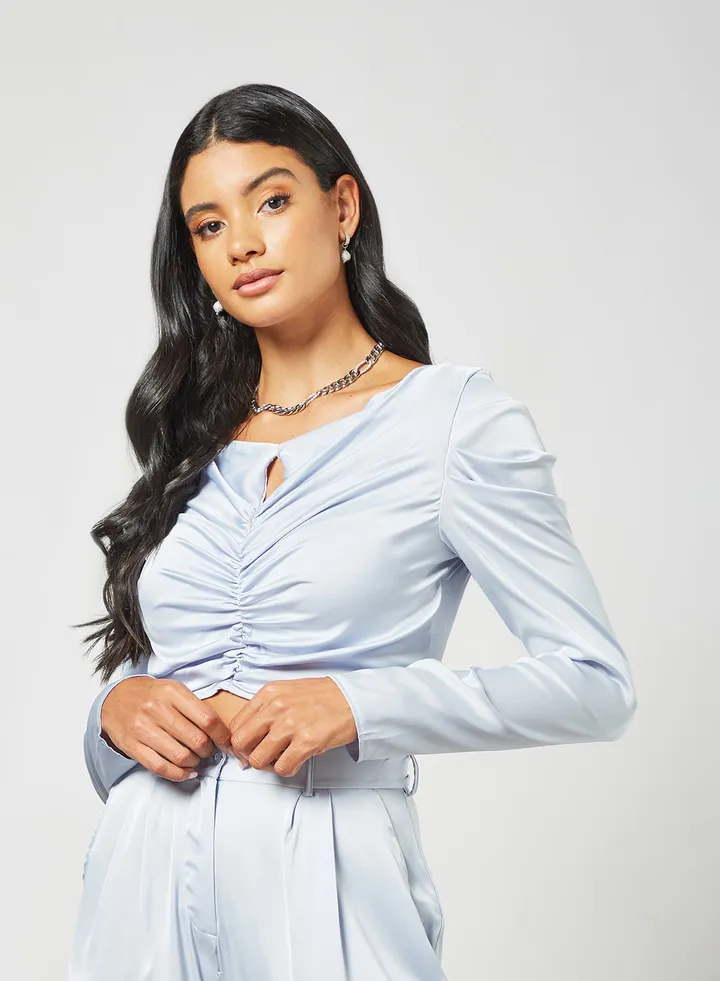 Ruched Detail Crop Top Blue