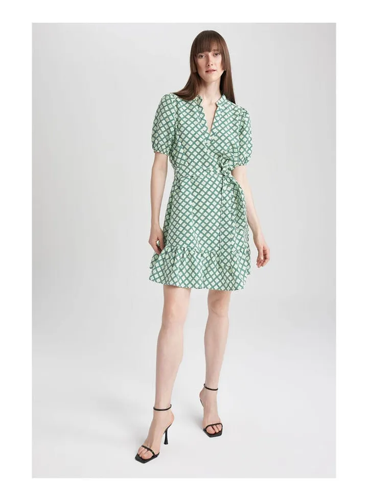 Woman Shirt Neck Short Sleeve Woven Dress
