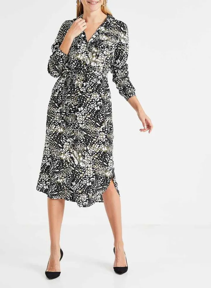 Printed Midi Shirt Dress Black
