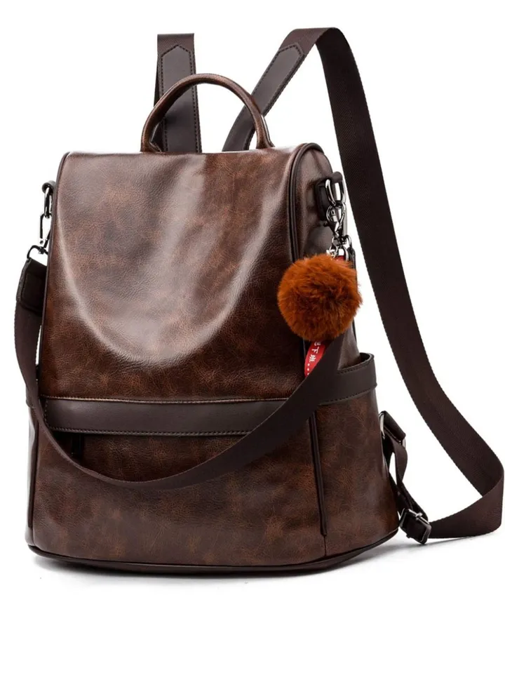Anti-theft Casual Shoulder Backpack Fashion Ladies Satchel Bags - Brown