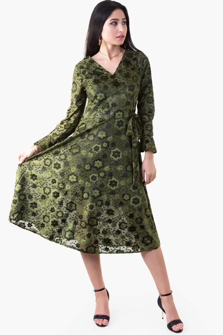 Velvet Floral Dress Green