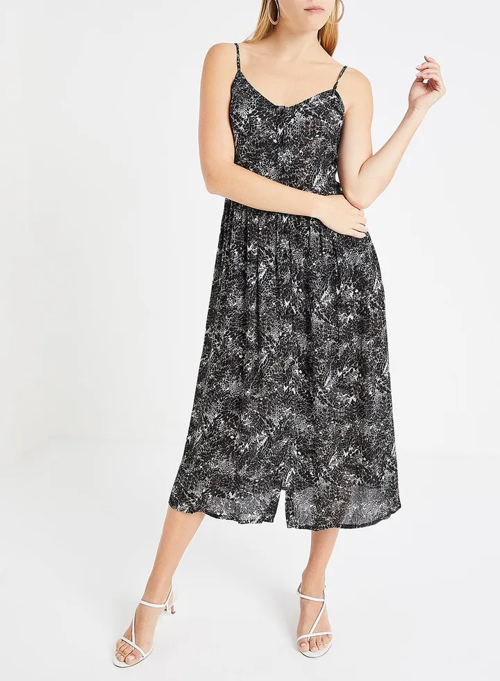 V-Neck Midi Dress Black/White