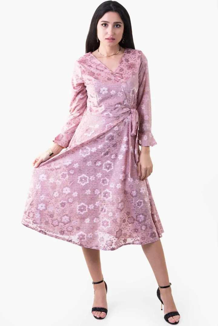 Velvet Floral Dress Pink