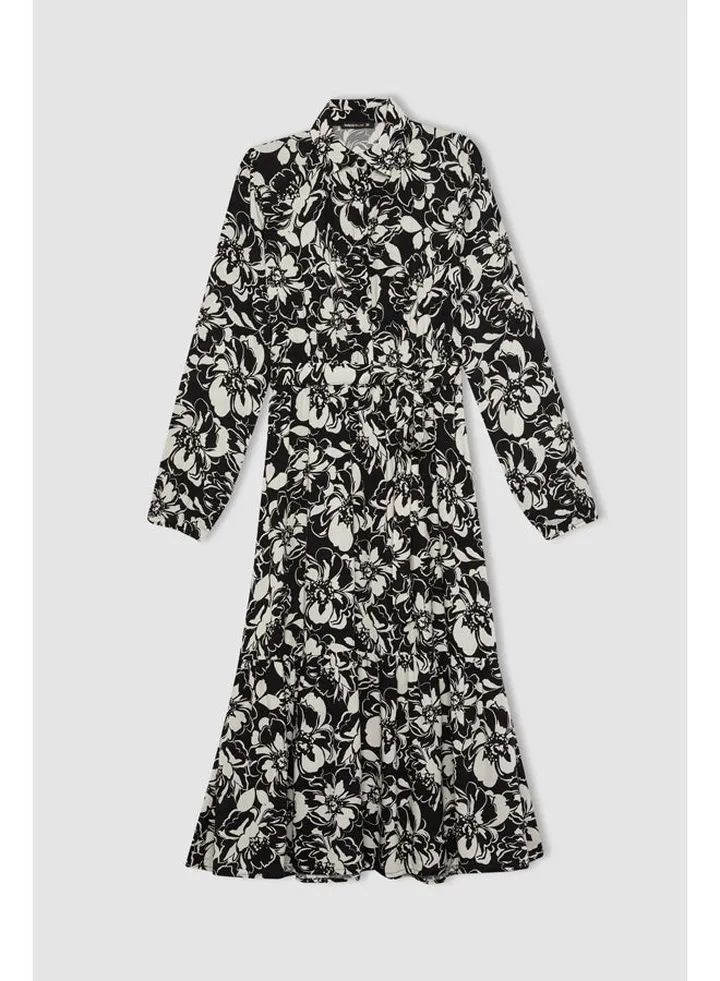 Woman Shirt Neck Long Sleeve Woven Dress