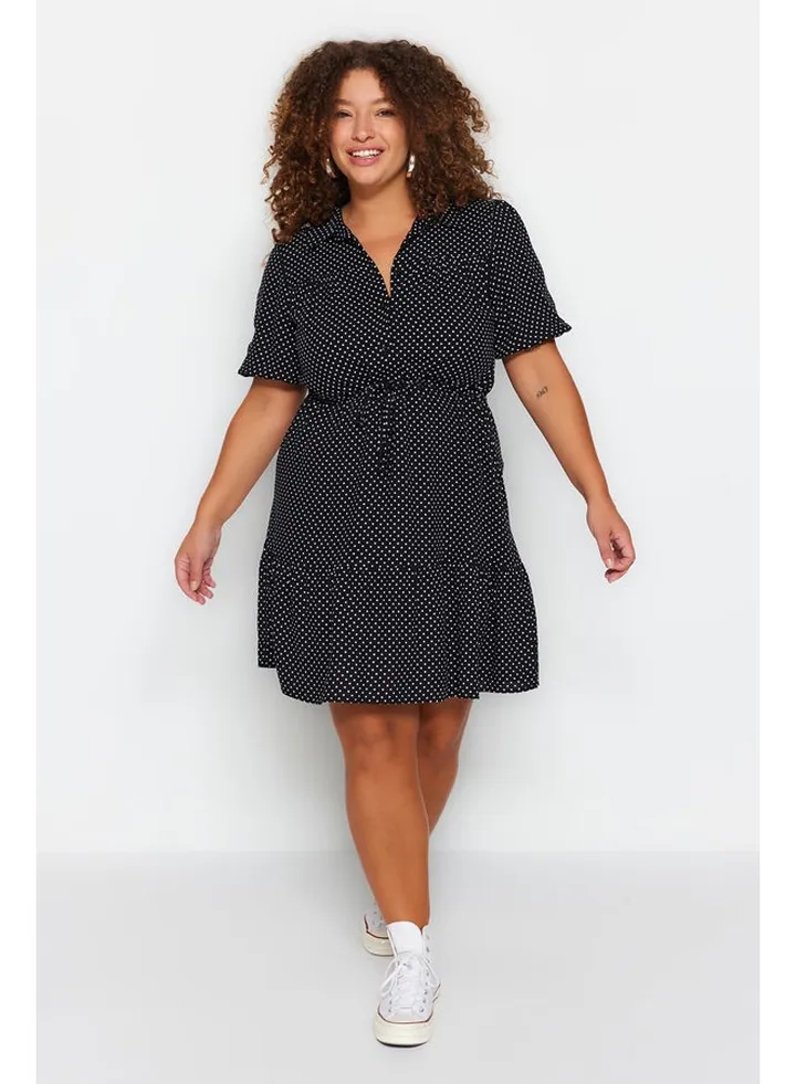 Black Polka Dot Woven Shirt Plus Size Dress
