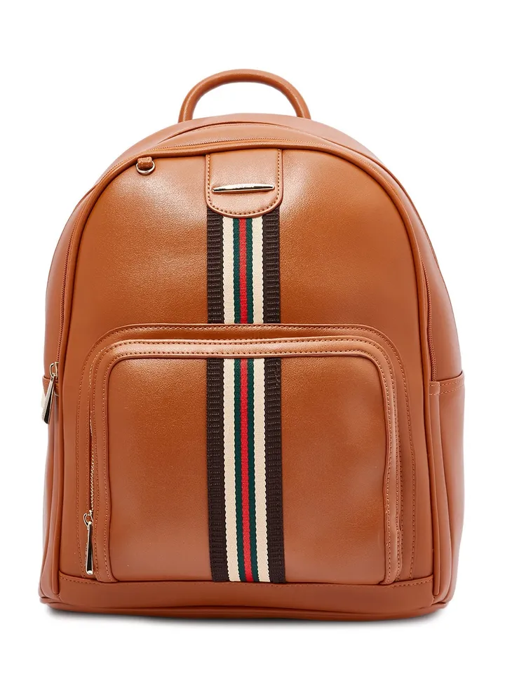Casual Striped Backpack Brown