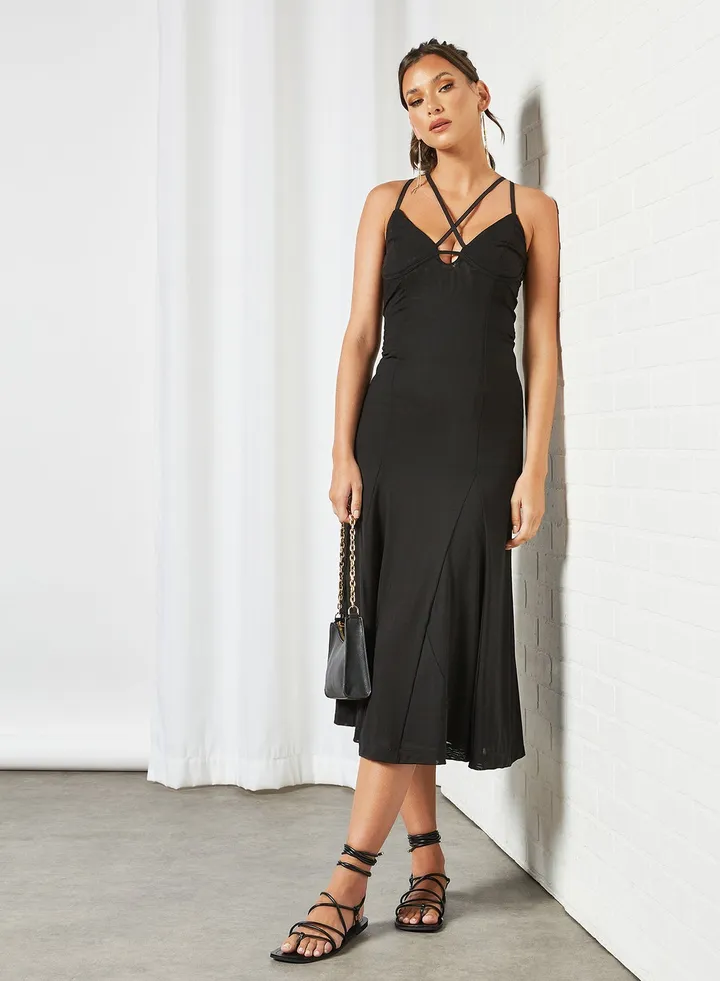 Strappy Midi Dress Black