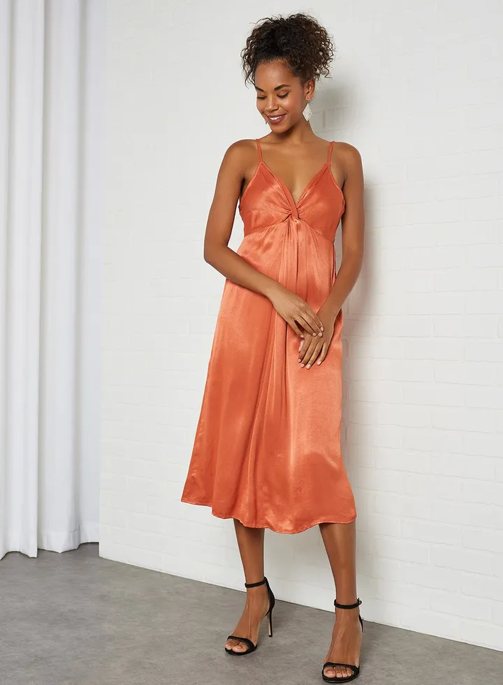 Plunge Neck Brandi Midi Dress Hot Sauce