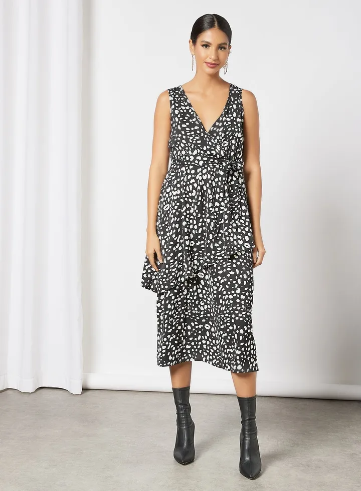 Animal Print Midi Dress Black