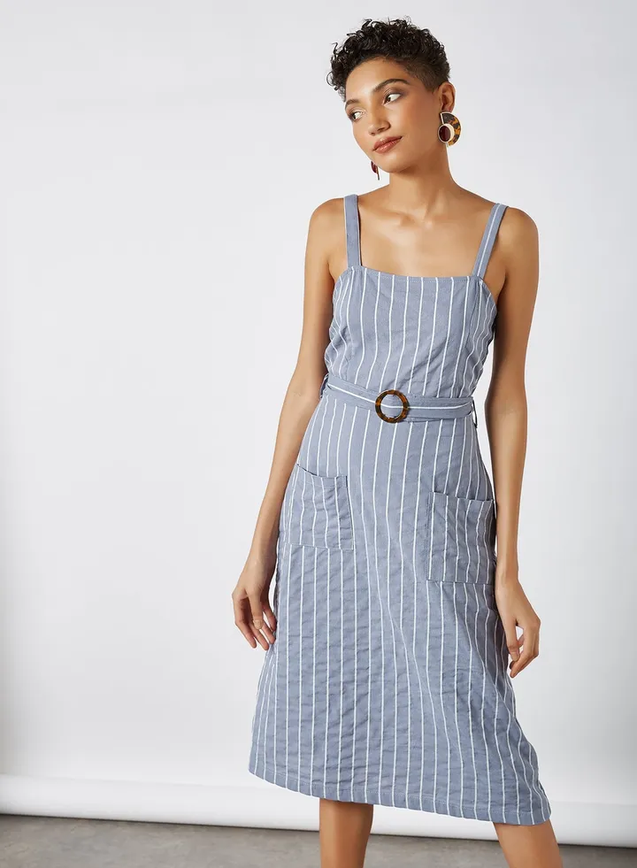Striped Midi Dress Blue / White