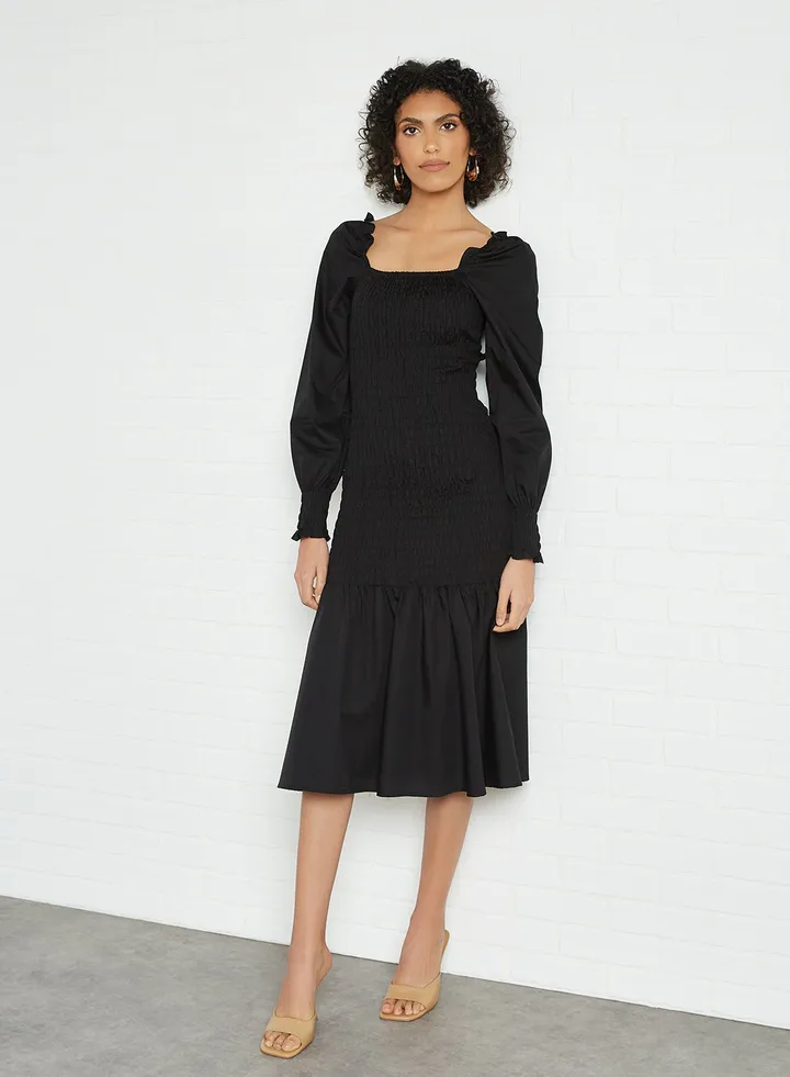 Long Sleeve Smock Dress Black