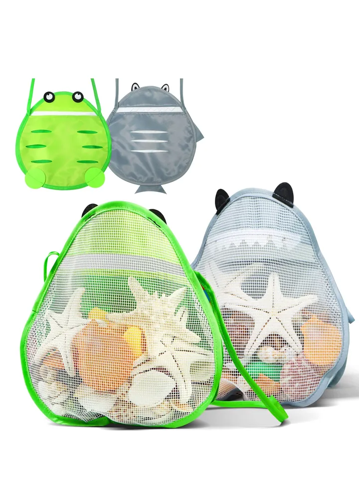 Seashell Bags for Kids, Beach Mesh Shell Bag, Beach Bag for Kids with Adjustable Carrying Straps for Storage Shell Collecting Fruit Vegetable Snacks or Toys