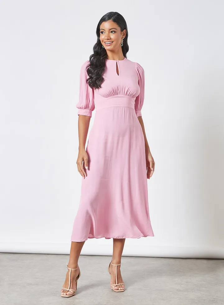 Empire Waist Midi Dress Pink