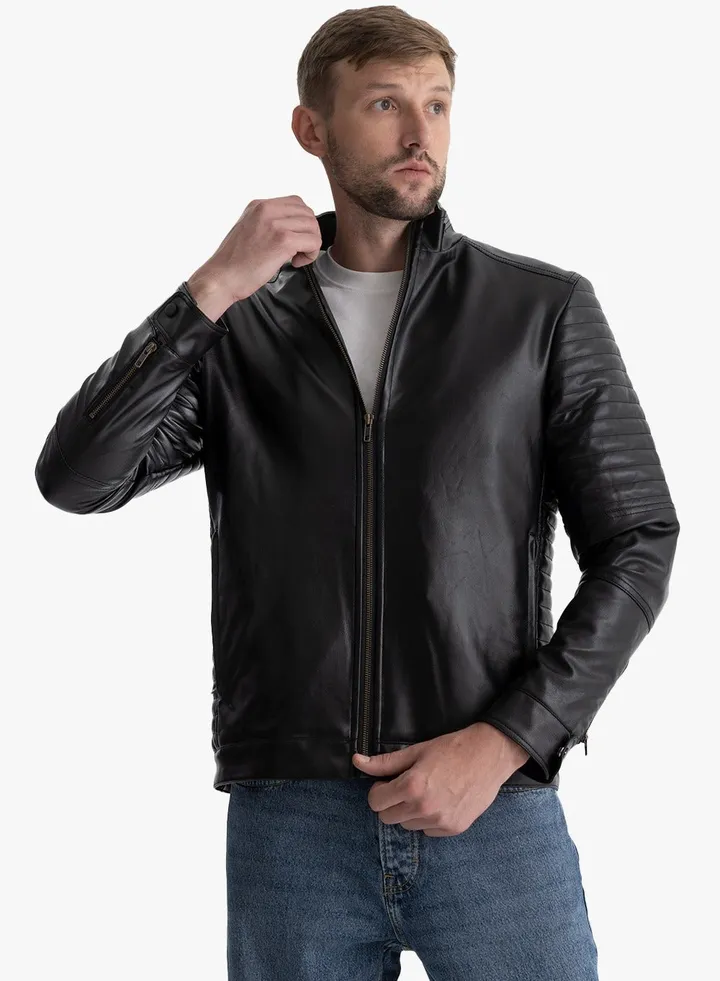 Jacket Leather Turkish Material - Fur Lined - BLACK