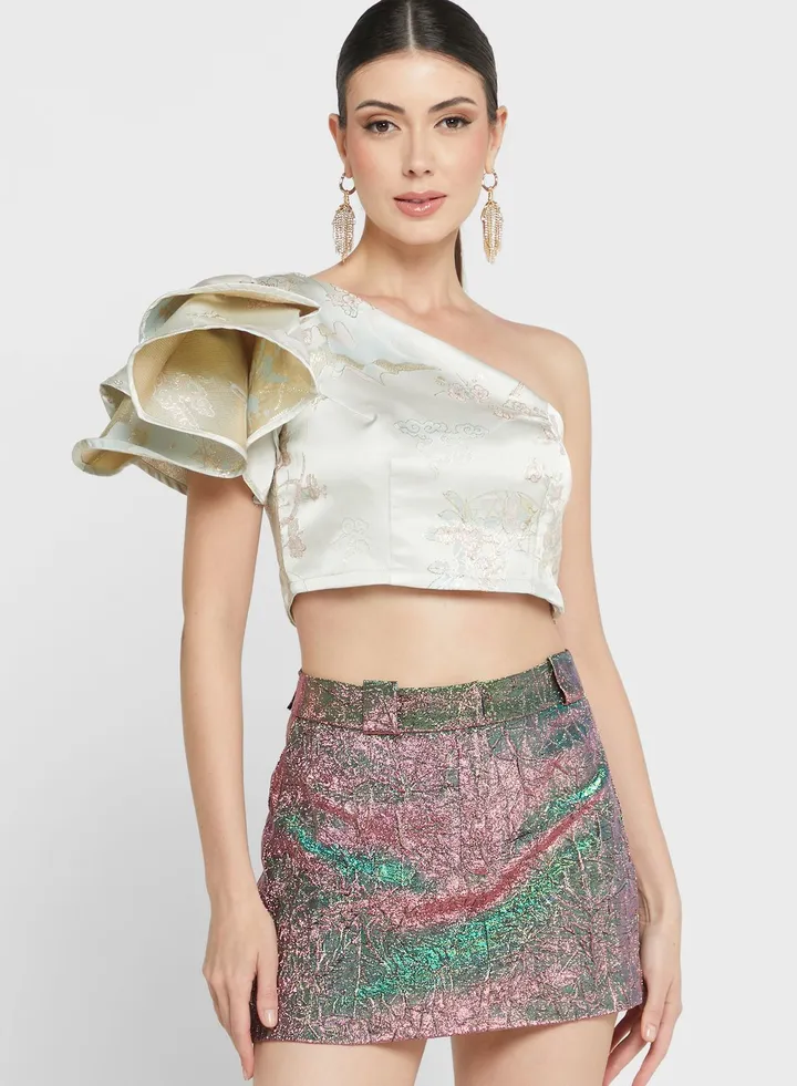 One Shoulder Brocade Top