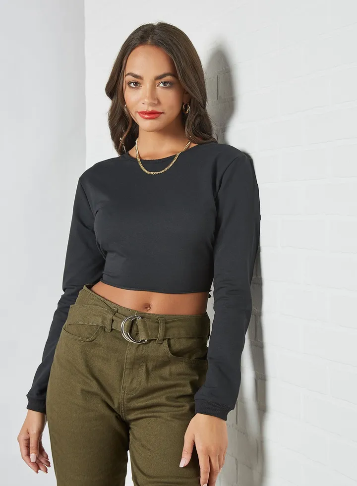 Bow Applique Crop Top Black