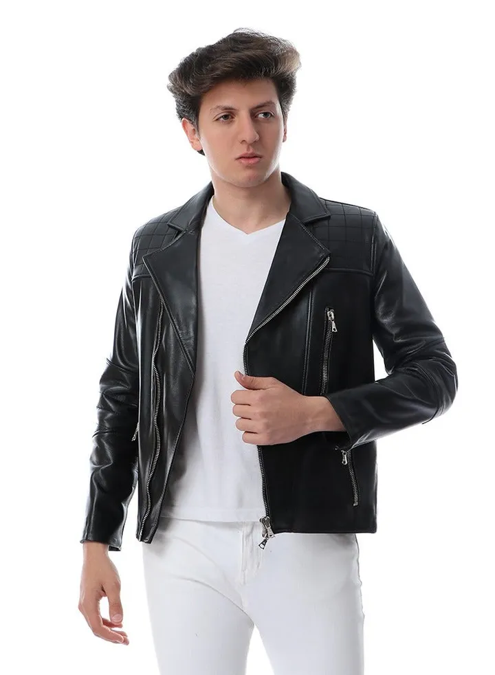 100% Genuine Leather Stylish Jacket - Black (Harley 1 Motorcyclists)