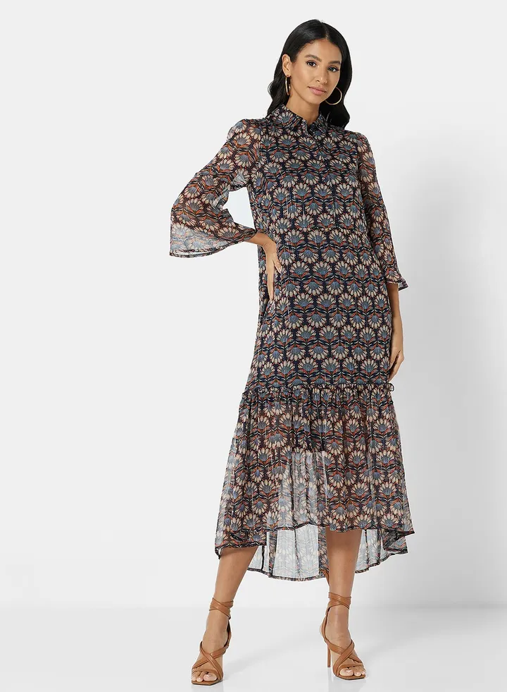 Bianca Printed Dress Blue/Beige