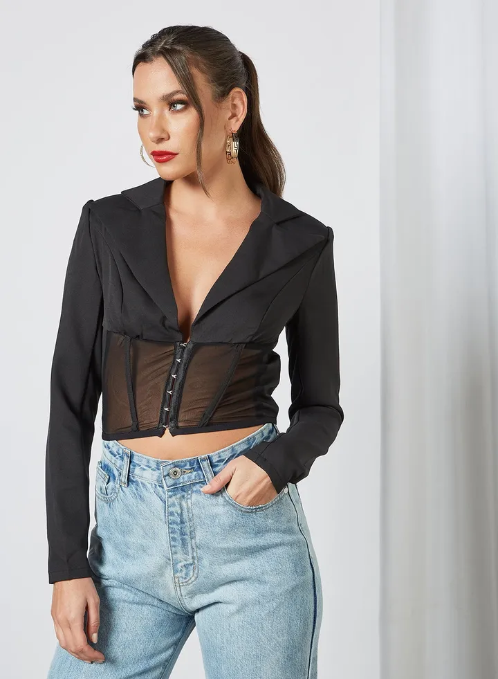 Long Sleeve Crop Top Black