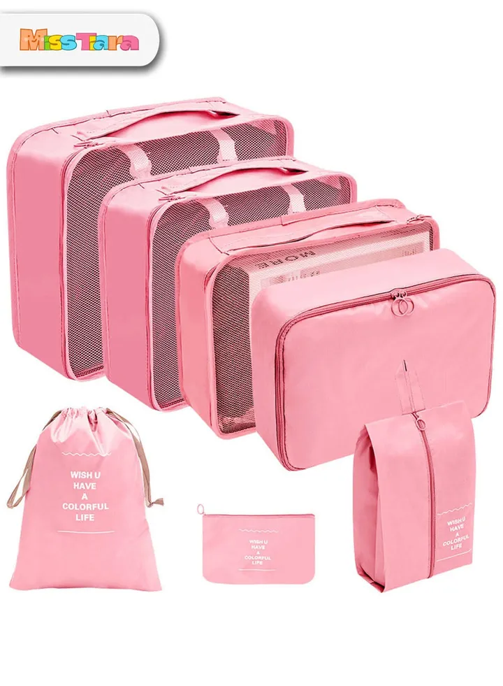 7 Piece Folding Travel Organizer Set Pink