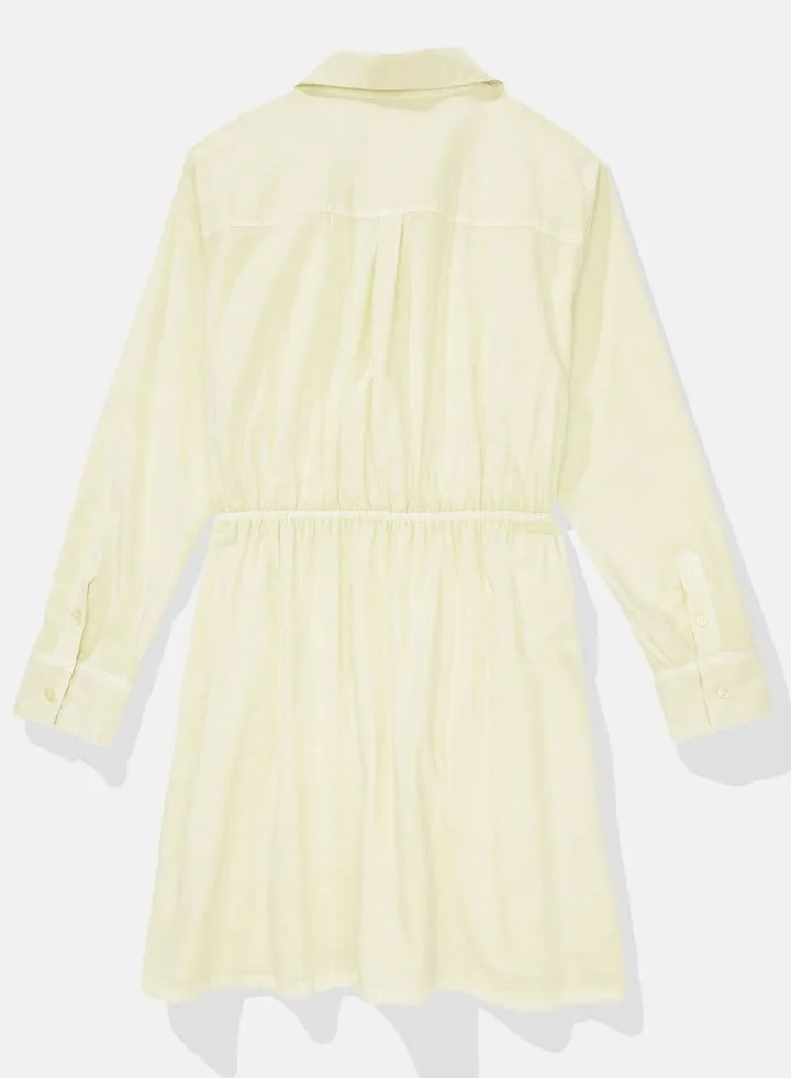 AE Long-Sleeve Faux Wrap Mini Shirt Dress