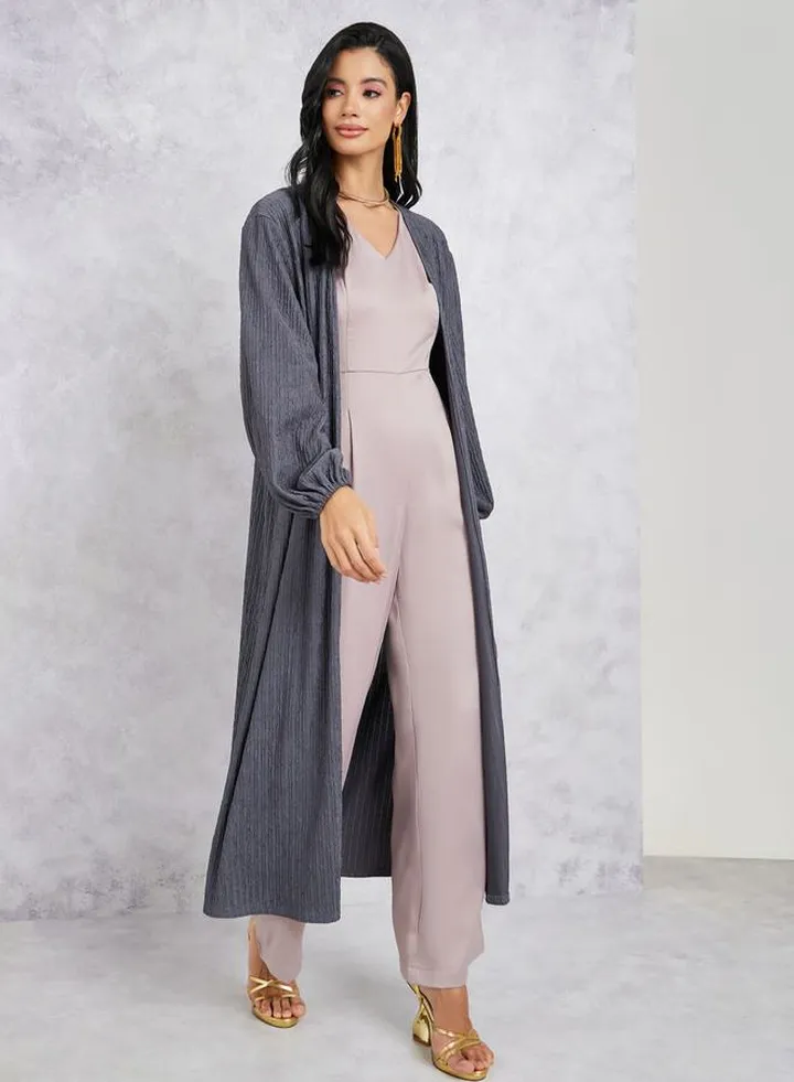 Textured Midi Kimono with Balloon Sleeves