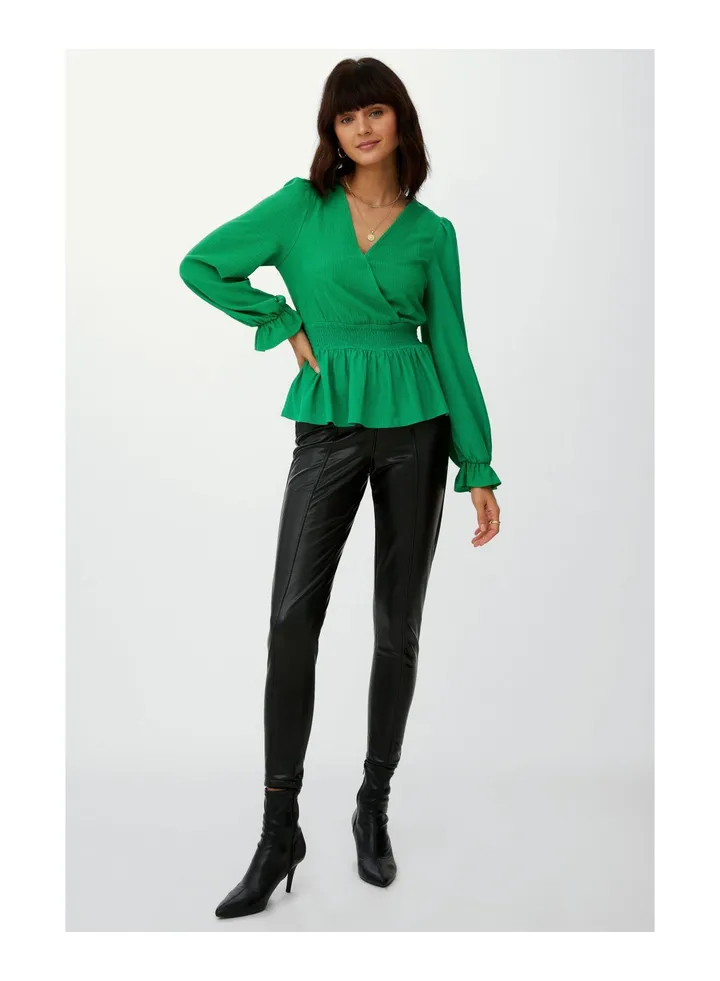 Crinkle Shirred Waist Wrap Top
