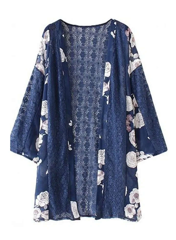 Floral Print Kimono Cardigan Beachwear Bikini Cover Up