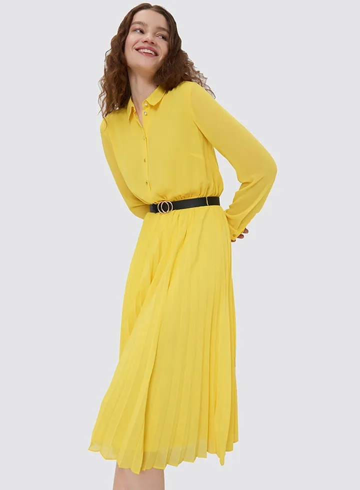 Pleated Shirt Dress Yellow