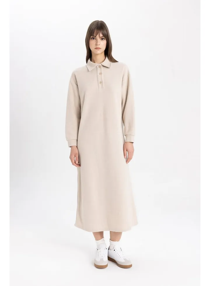 Woman Regular Fit Shirt Neck Long Sleeve Knitted Dress