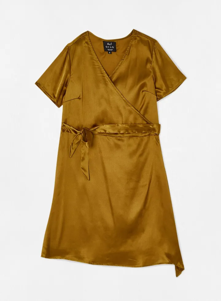 Casual Tie Waist Midi Dress Golden Brown