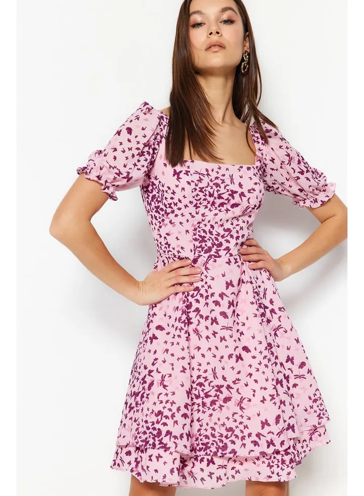 Pink Flounce Skater/Belt Opening Mini Lined Woven Dress TWOSS23EL01171