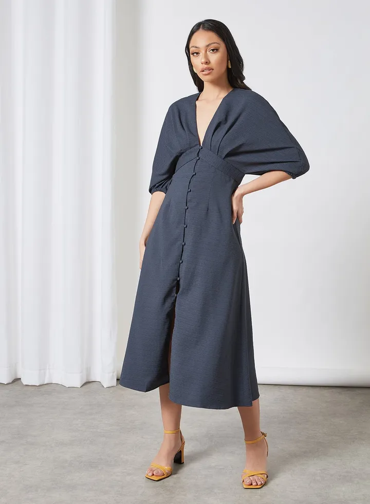 Balloon Sleeve Dress Navy