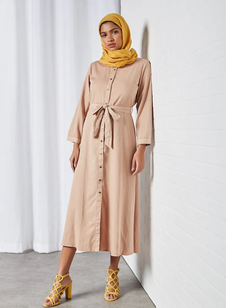 Waist Tie Shirt Dress Natural