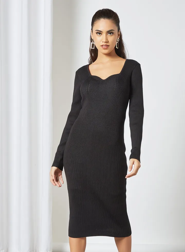 Ribbed Midi Dress Black