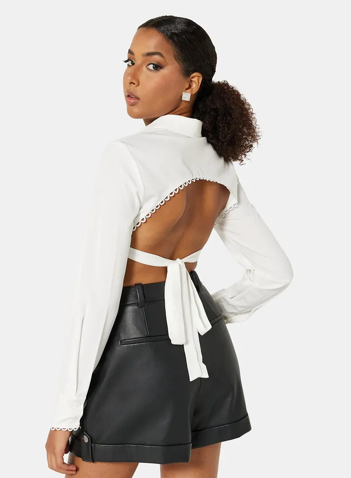 Long Sleeve Crop Shirt White