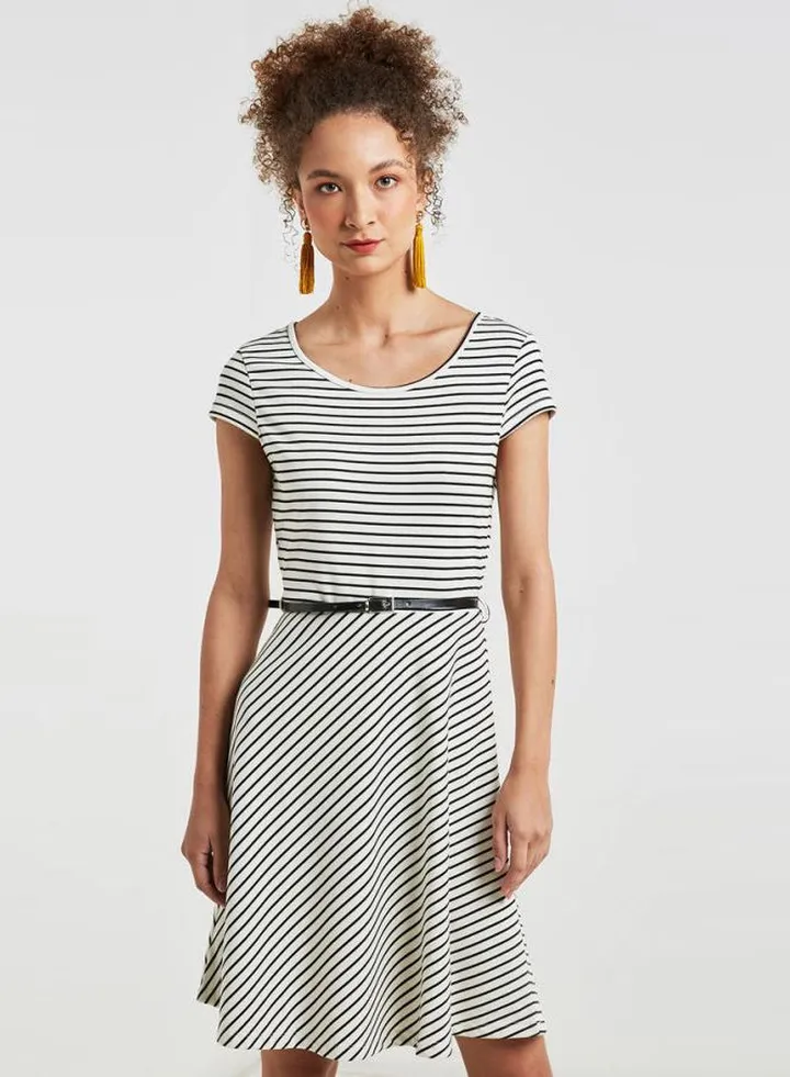 Vigga Flair Striped Dress Snow White/Black
